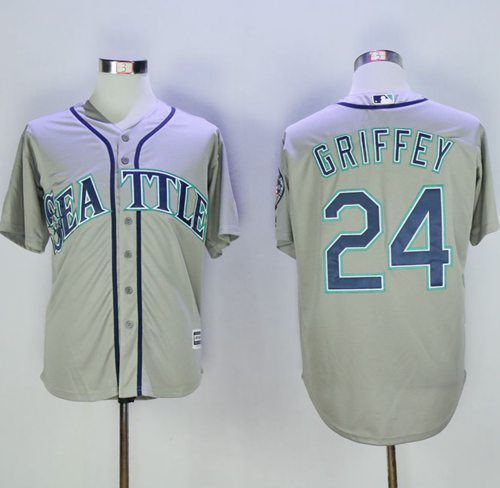 Mariners #24 Ken Griffey Grey New Cool Base 2016 Hall Of Fame Patch Stitched MLB Jersey - Click Image to Close